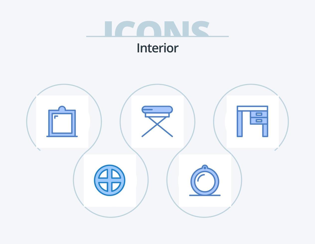 Interior Blue Icon Pack 5 Icon Design. office. furniture. window. desk. seat vector