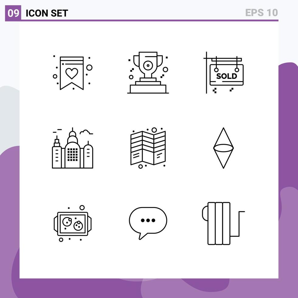 Mobile Interface Outline Set of 9 Pictograms of tri fold sold flyer canada Editable Vector Design Elements