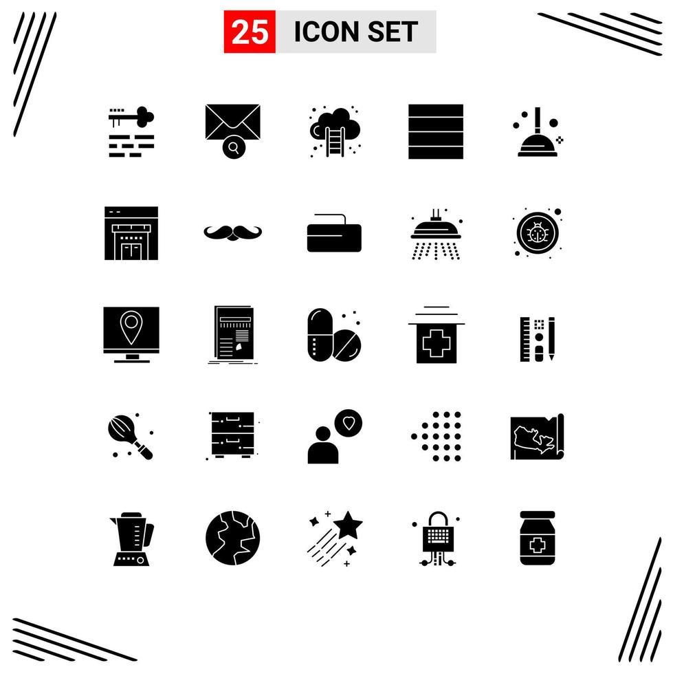Solid Glyph Pack of 25 Universal Symbols of store plunger finance improvement wireframe Editable Vector Design Elements