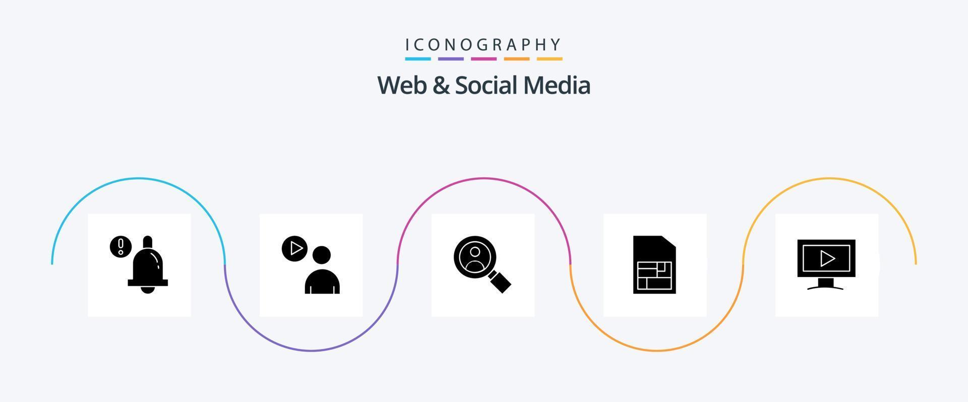 paquete de iconos de glifo 5 web y redes sociales que incluye . sim mirar. sim móvil. usuario vector