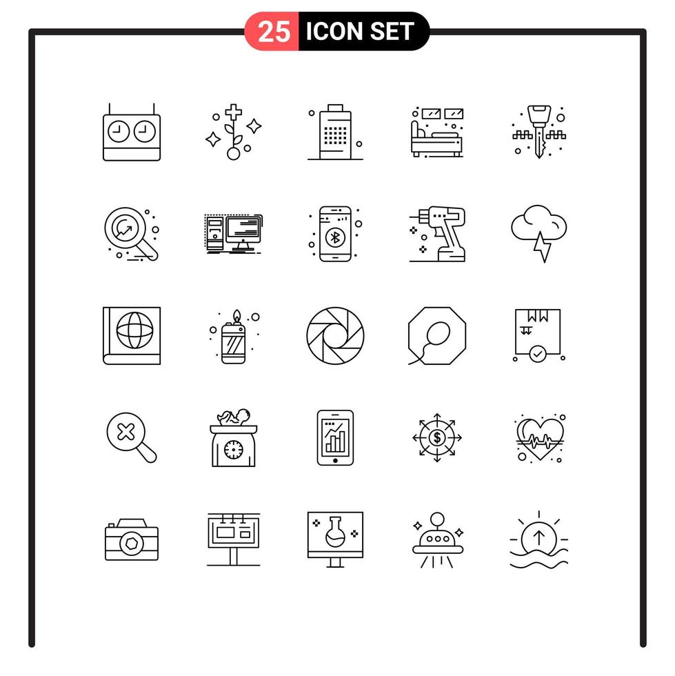 Modern Set of 25 Lines and symbols such as ignition key frame energy sleep hotel Editable Vector Design Elements