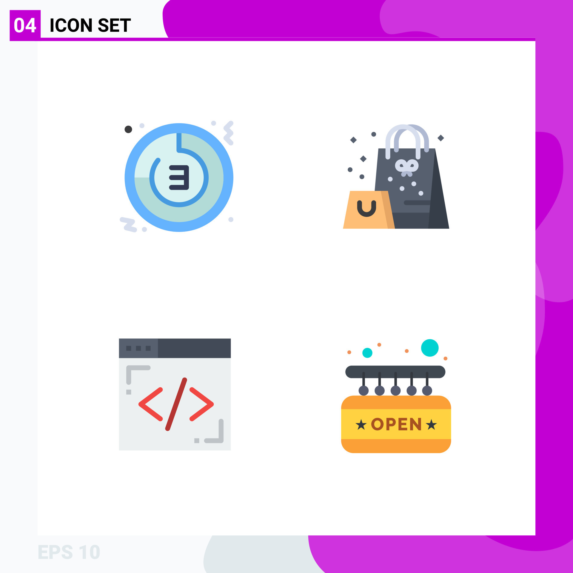 Flat Icon Pack of 4 Universal Symbols of countdown coding clock gift ...
