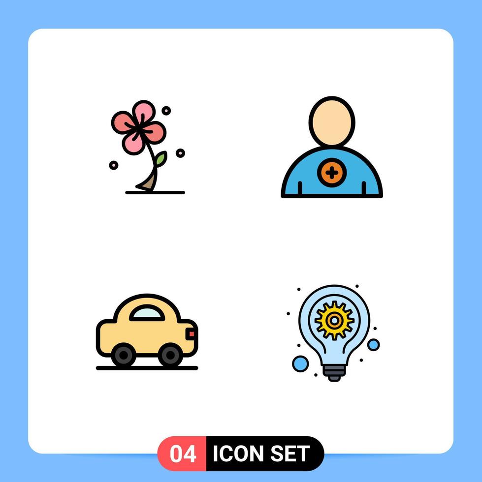 Set of 4 Vector Filledline Flat Colors on Grid for flora car nature new vehicles Editable Vector Design Elements