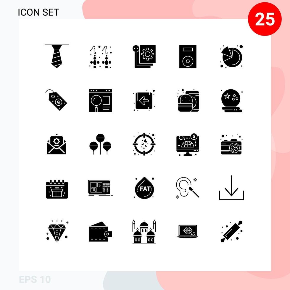 Set of 25 Modern UI Icons Symbols Signs for pie chart turntable development technology electronics Editable Vector Design Elements