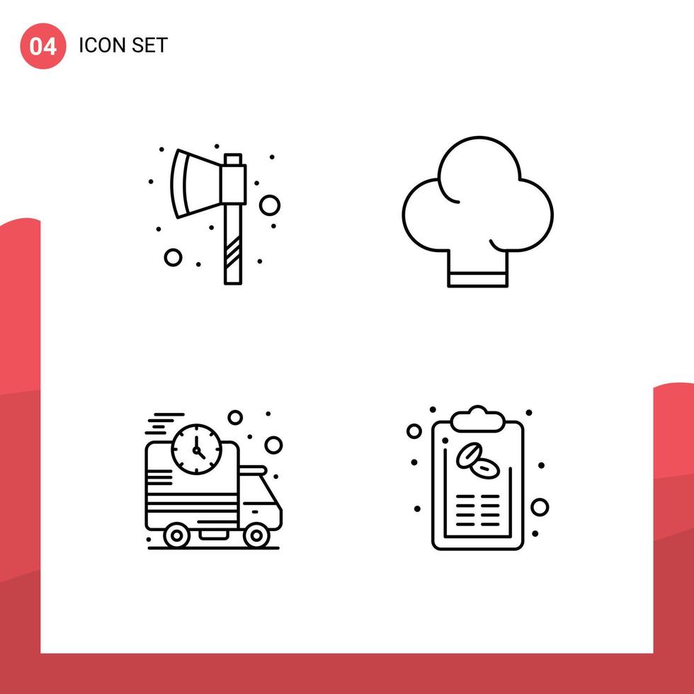 4 Line concept for Websites Mobile and Apps axe truck chef fast coffee Editable Vector Design Elements