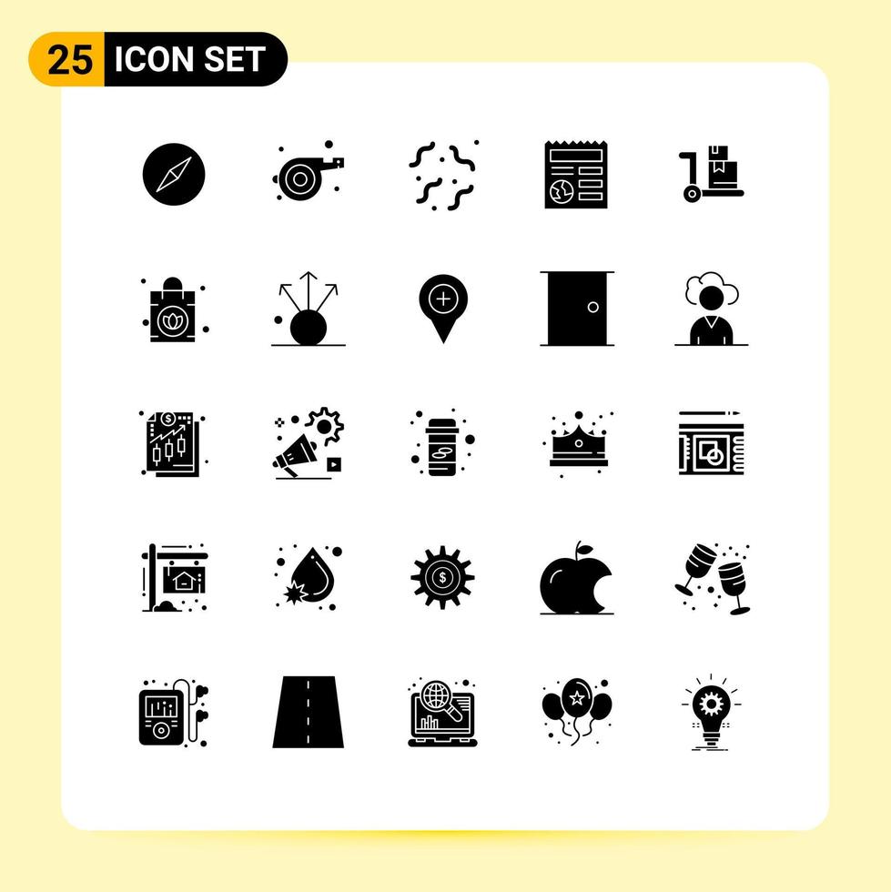 25 User Interface Solid Glyph Pack of modern Signs and Symbols of handbag ecommerce spooky cart globe Editable Vector Design Elements