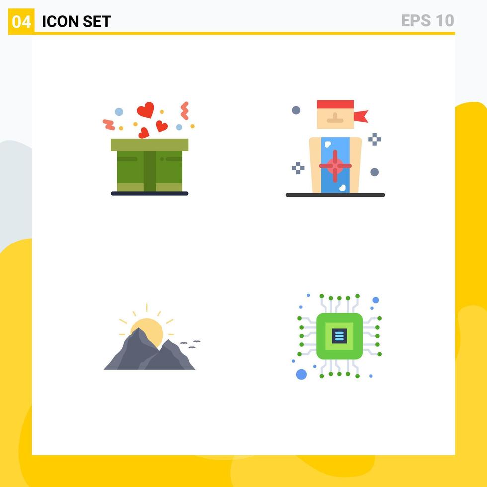 Stock Vector Icon Pack of 4 Line Signs and Symbols for gift nature darts target sun Editable Vector Design Elements