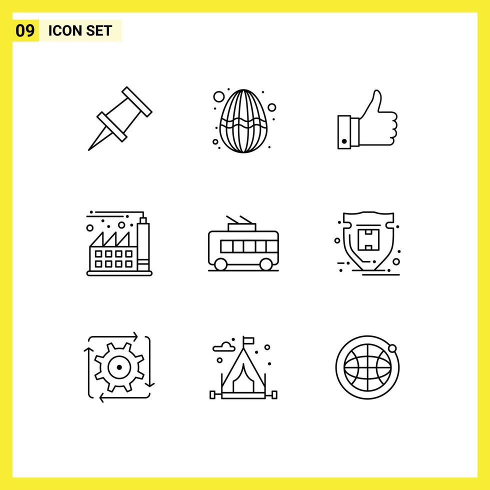 Group of 9 Outlines Signs and Symbols for package trolley good transport economy Editable Vector Design Elements