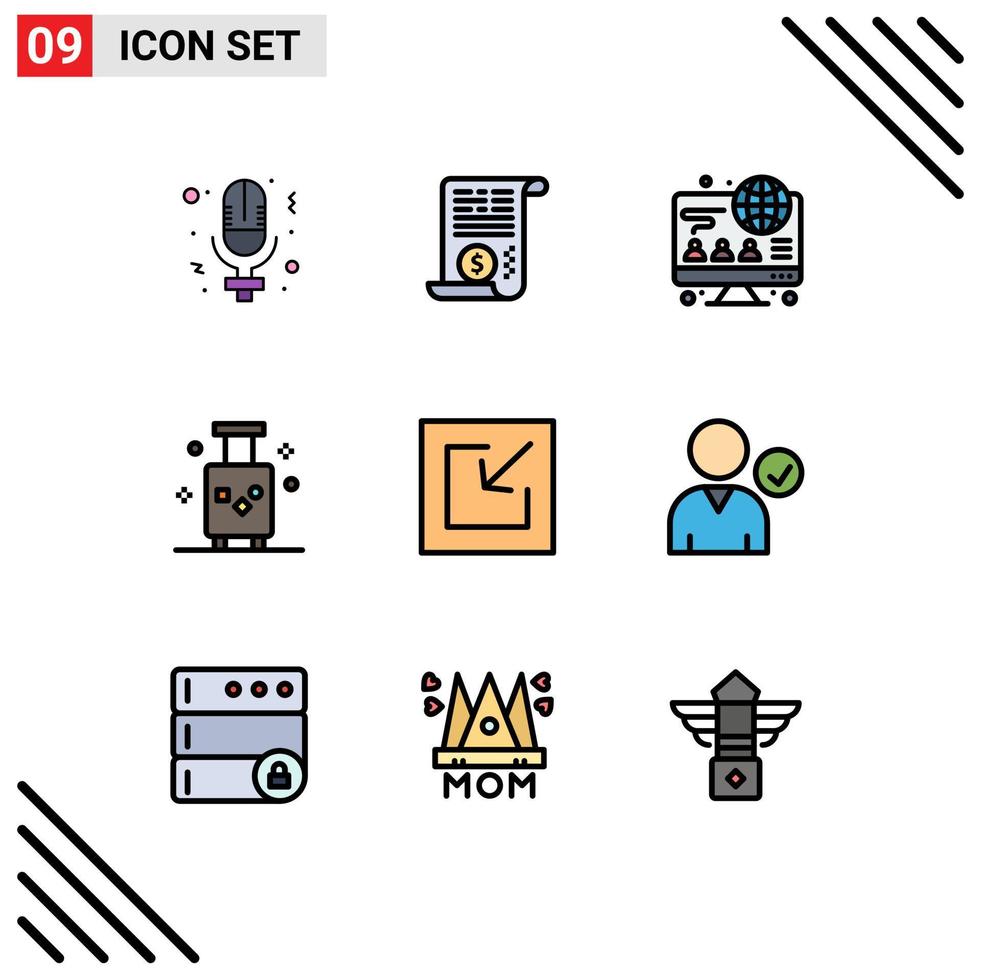 9 Thematic Vector Filledline Flat Colors and Editable Symbols of import travel computer summer luggage Editable Vector Design Elements