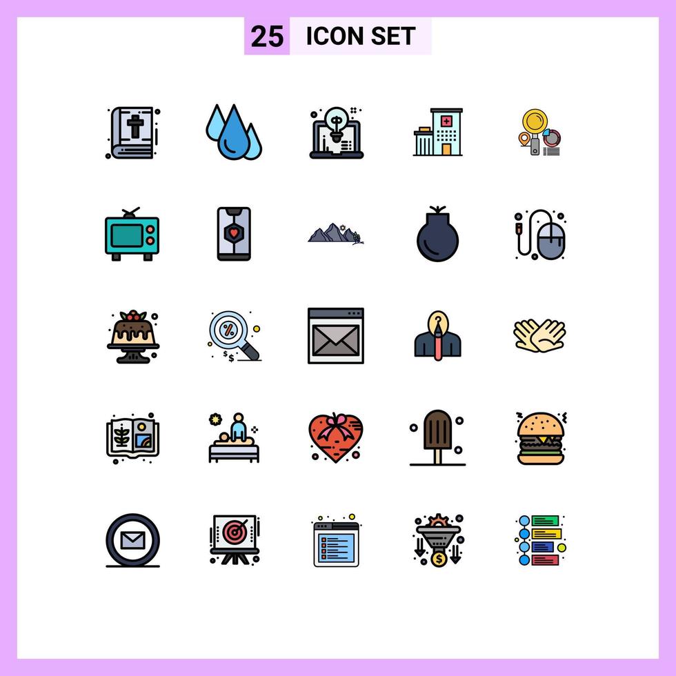 Group of 25 Filled line Flat Colors Signs and Symbols for search clinic study building idea Editable Vector Design Elements