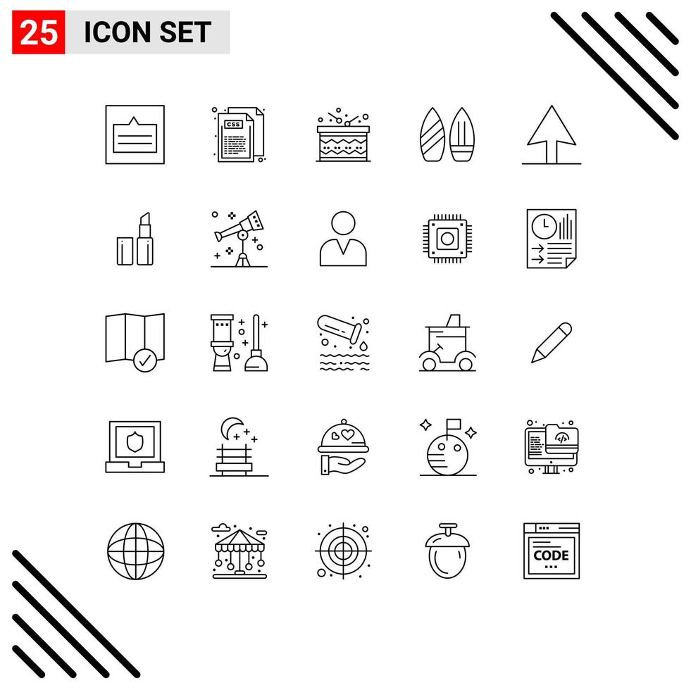 25 líneas universales configuradas para aplicaciones web y móviles cursor estilo deportivo snowboard elementos de diseño vectorial editables felices vector