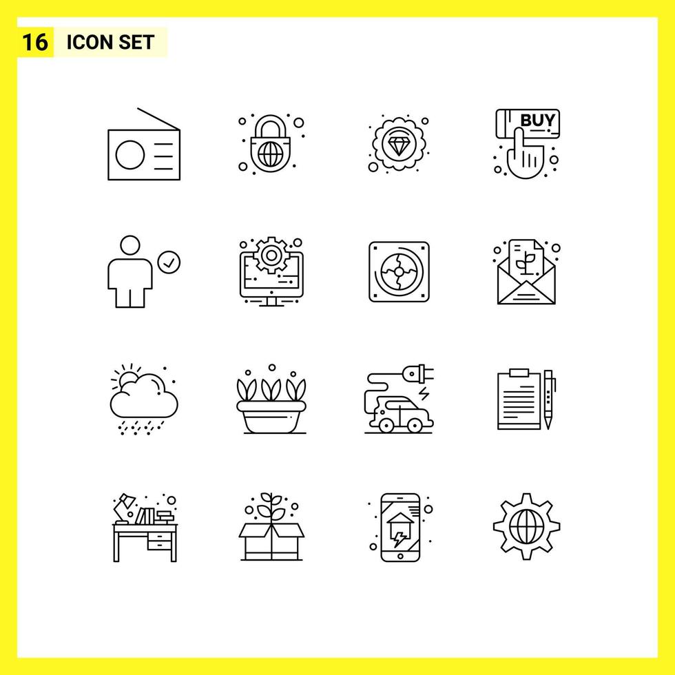 User Interface Pack of 16 Basic Outlines of check avatar premium hand buy Editable Vector Design Elements