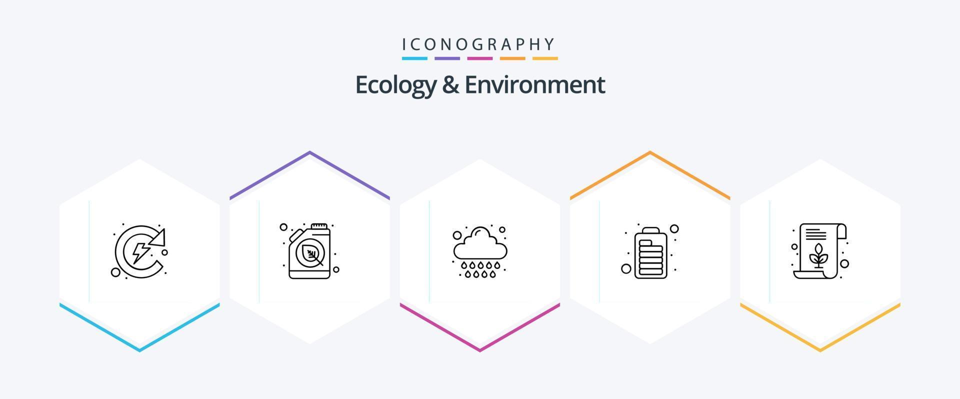Ecology And Environment 25 Line icon pack including leaf. optimization. rain. engine. battery vector