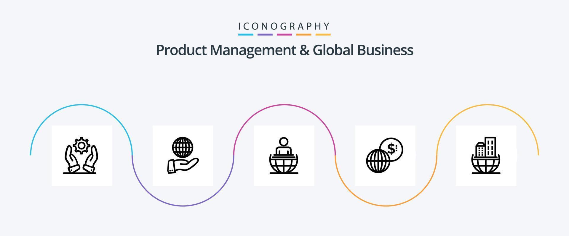 Product Managment And Global Business Line 5 Icon Pack Including architecture. modern. global process. markets. business vector