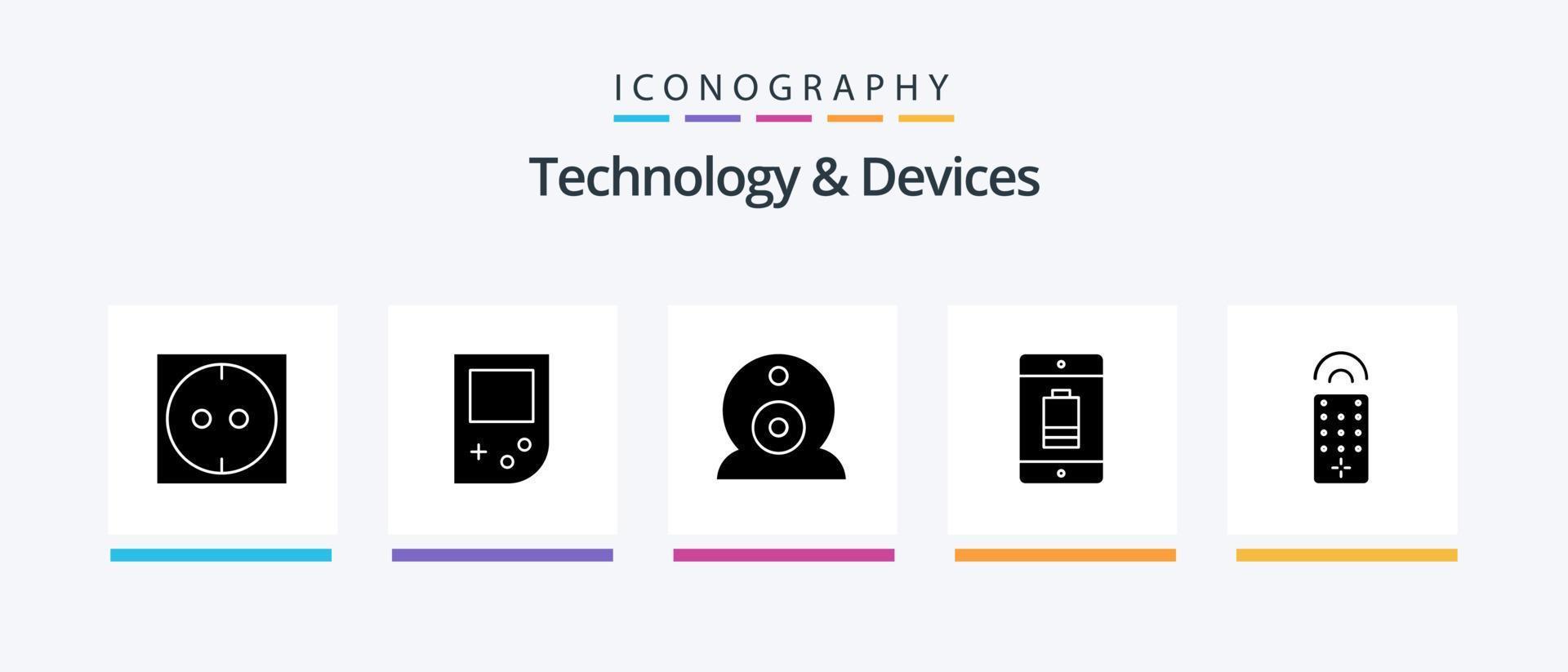Devices Glyph 5 Icon Pack Including . tv. battery. remote. mobile. Creative Icons Design vector