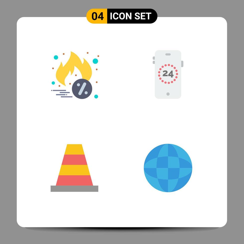 4 Thematic Vector Flat Icons and Editable Symbols of hot sale globe ecommerce cone worldwide Editable Vector Design Elements