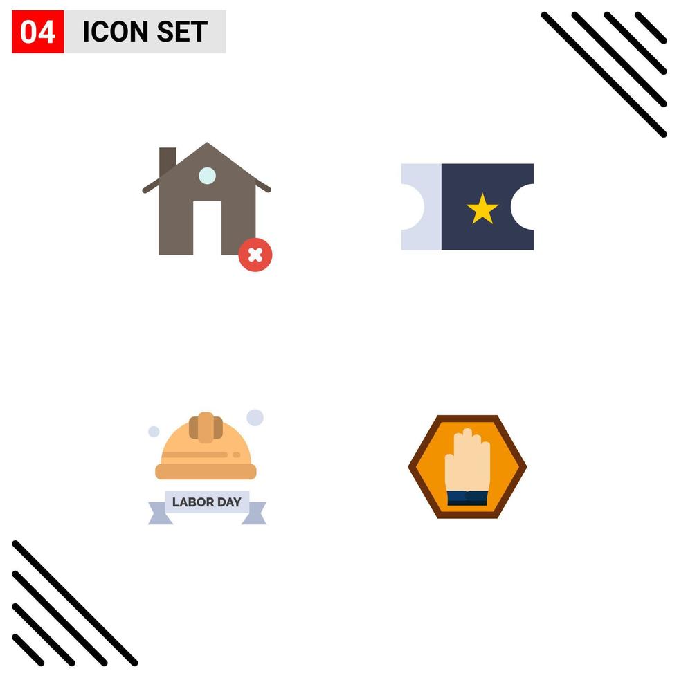 conjunto moderno de 4 iconos y símbolos planos, como edificios, cascos, inmuebles, entradas, cascos industriales, elementos de diseño vectorial editables vector