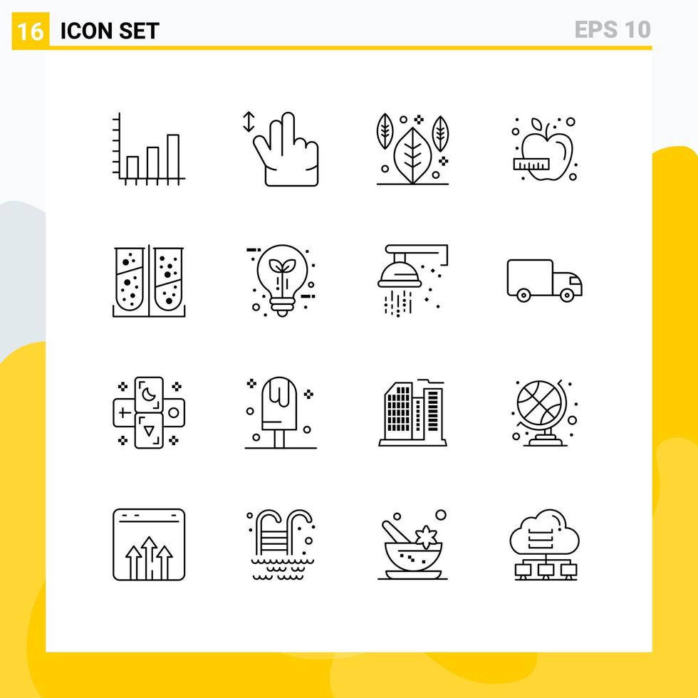 Mobile Interface Outline Set of 16 Pictograms of laboratory test chemical leaf apparatus health Editable Vector Design Elements