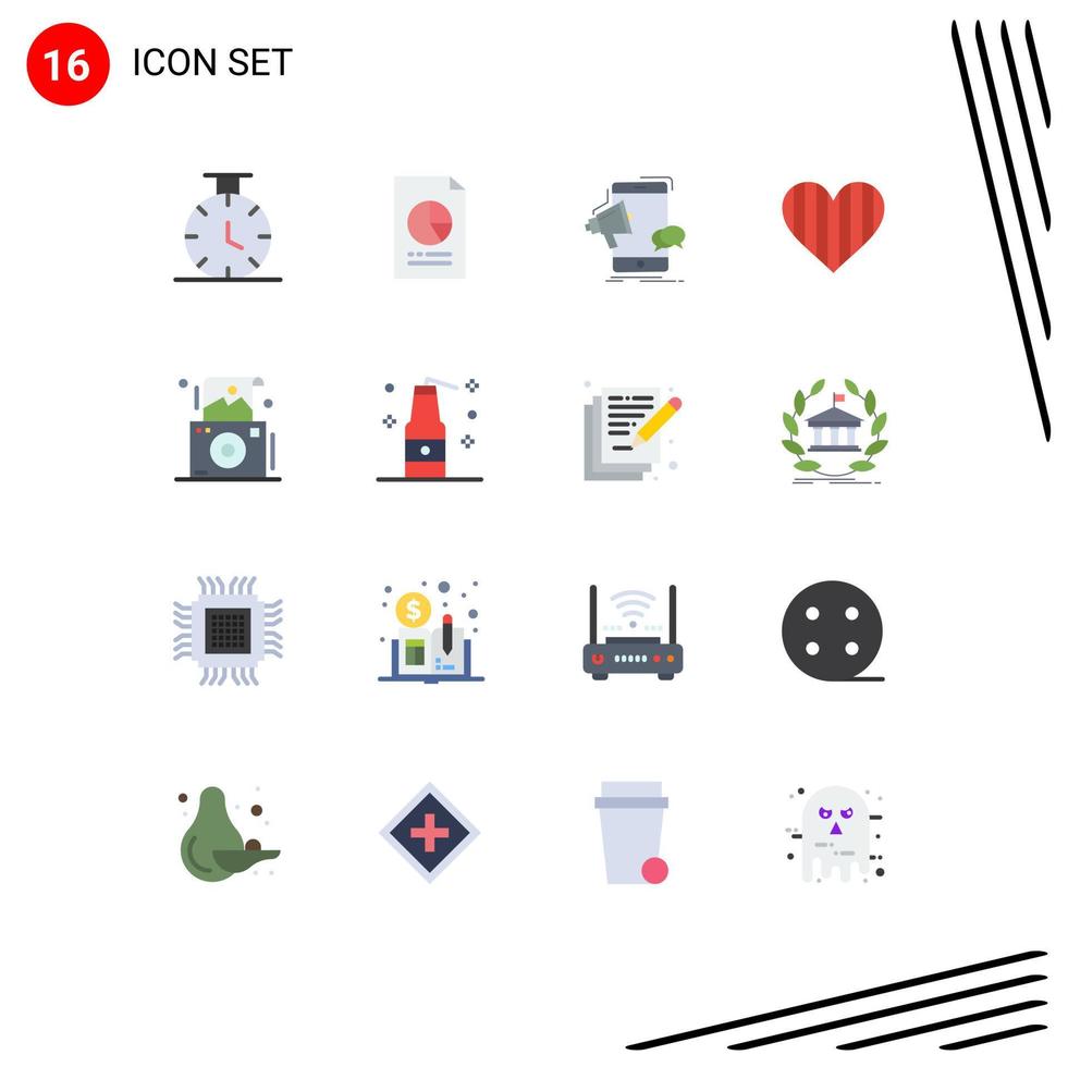 Set of 16 Modern UI Icons Symbols Signs for camera favorite marketing like heart Editable Pack of Creative Vector Design Elements