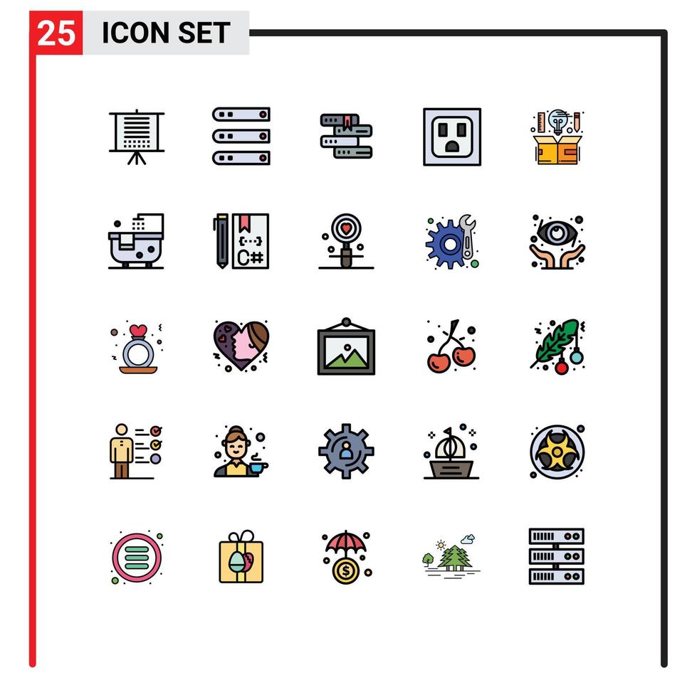 Modern Set of 25 Filled line Flat Colors and symbols such as design computer server socket study Editable Vector Design Elements