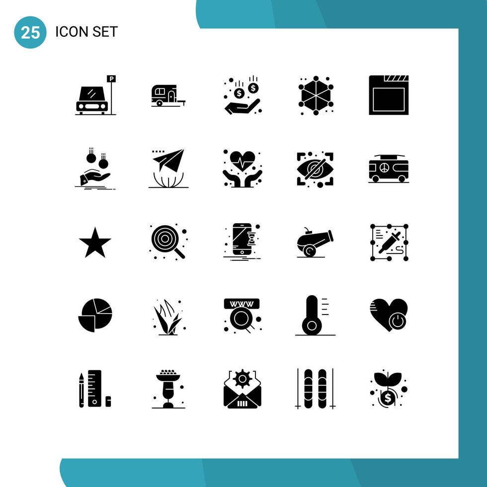 User Interface Pack of 25 Basic Solid Glyphs of tabs app medical web data Editable Vector Design Elements