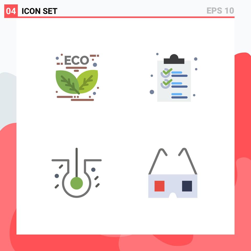 Set of 4 Commercial Flat Icons pack for leaf shopping green clipper hair biology Editable Vector Design Elements