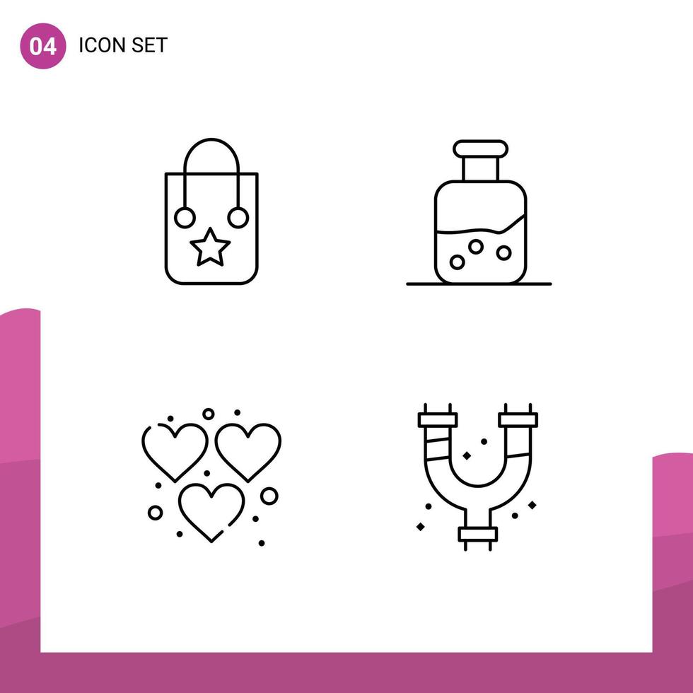 Mobile Interface Line Set of 4 Pictograms of handbag fun journey science play Editable Vector Design Elements