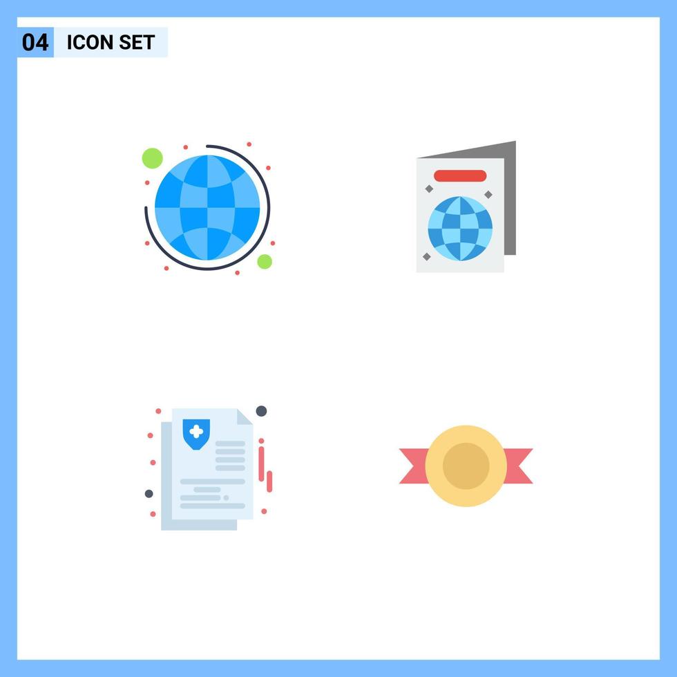 4 Creative Icons Modern Signs and Symbols of global insurance strategy passport label Editable Vector Design Elements