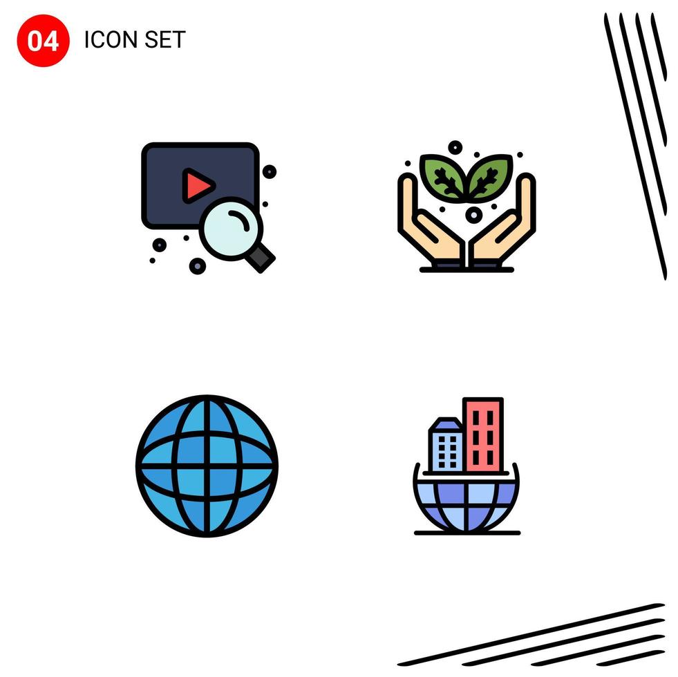 Group of 4 Filledline Flat Colors Signs and Symbols for web multimedia green internet architecture Editable Vector Design Elements