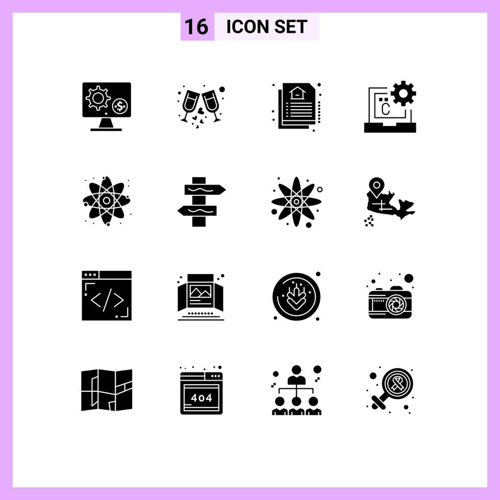 Group of 16 Solid Glyphs Signs and Symbols for development coding wine code real Editable Vector Design Elements