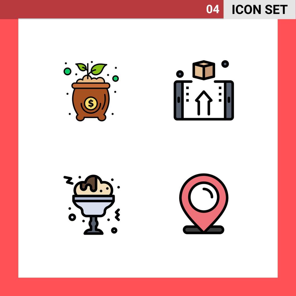 grupo de 4 signos y símbolos de colores planos de línea rellena para la bolsa vino dinero dinero bebida elementos de diseño vectorial editables vector