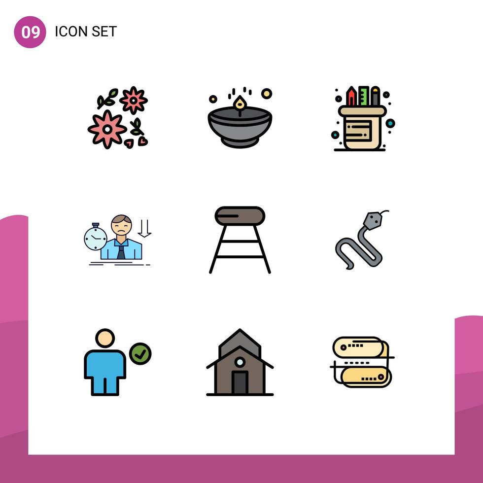 Pictogram Set of 9 Simple Filledline Flat Colors of drink time office depression fail Editable Vector Design Elements
