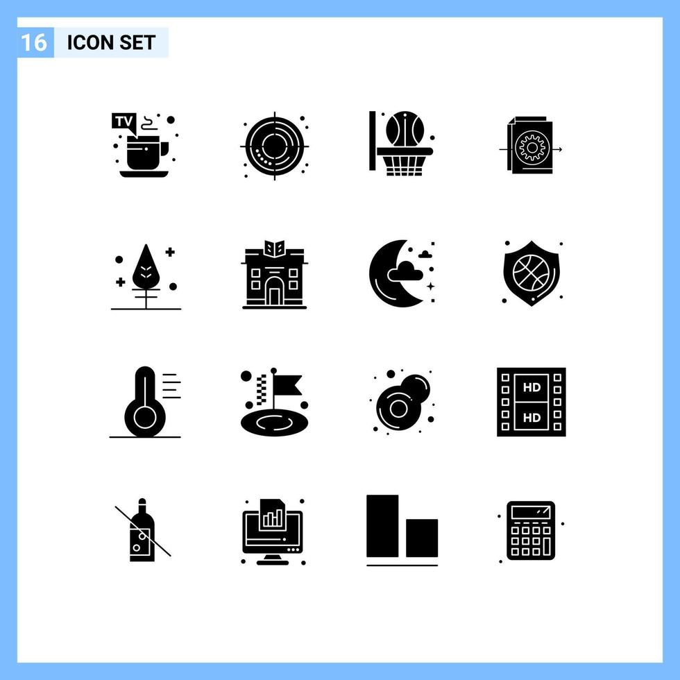 Set of 16 Vector Solid Glyphs on Grid for city thanks net feather gear Editable Vector Design Elements