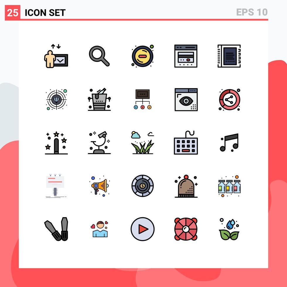 Universal Icon Symbols Group of 25 Modern Filled line Flat Colors of contacts book remove address ecommerce Editable Vector Design Elements