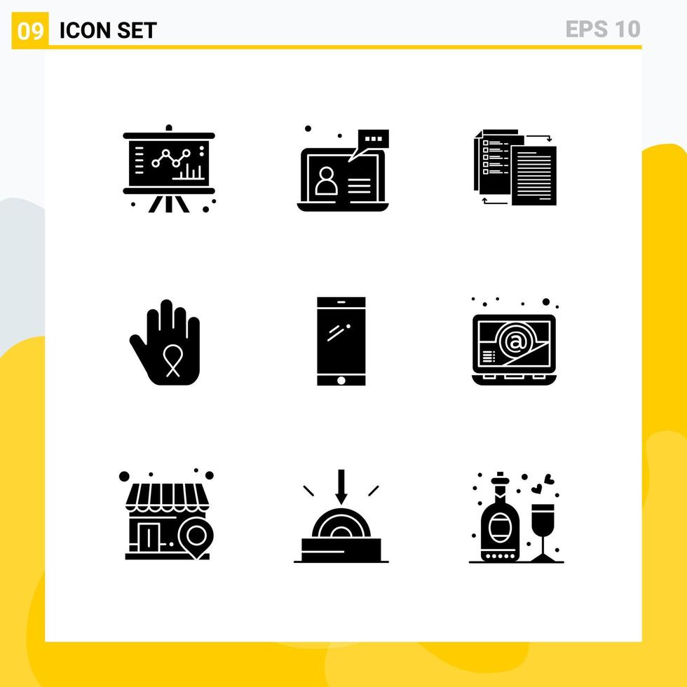 Universal Icon Symbols Group of 9 Modern Solid Glyphs of awareness hand help stop wlan Editable Vector Design Elements
