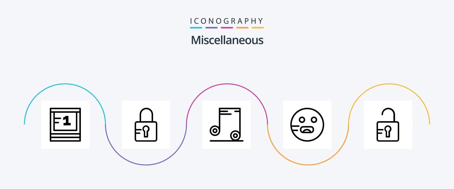 Miscellaneous Line 5 Icon Pack Including . study. audio. unlock. hungry vector