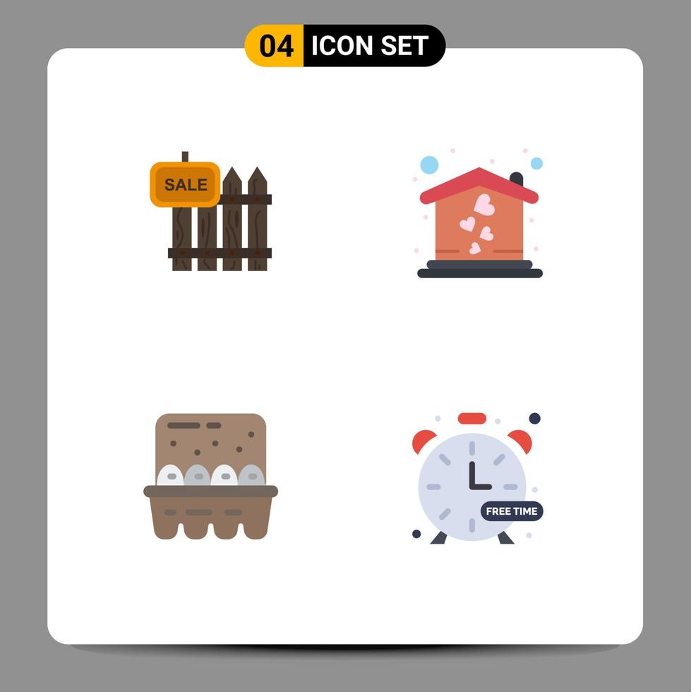 Modern Set of 4 Flat Icons Pictograph of fence baking sale home eggs Editable Vector Design Elements