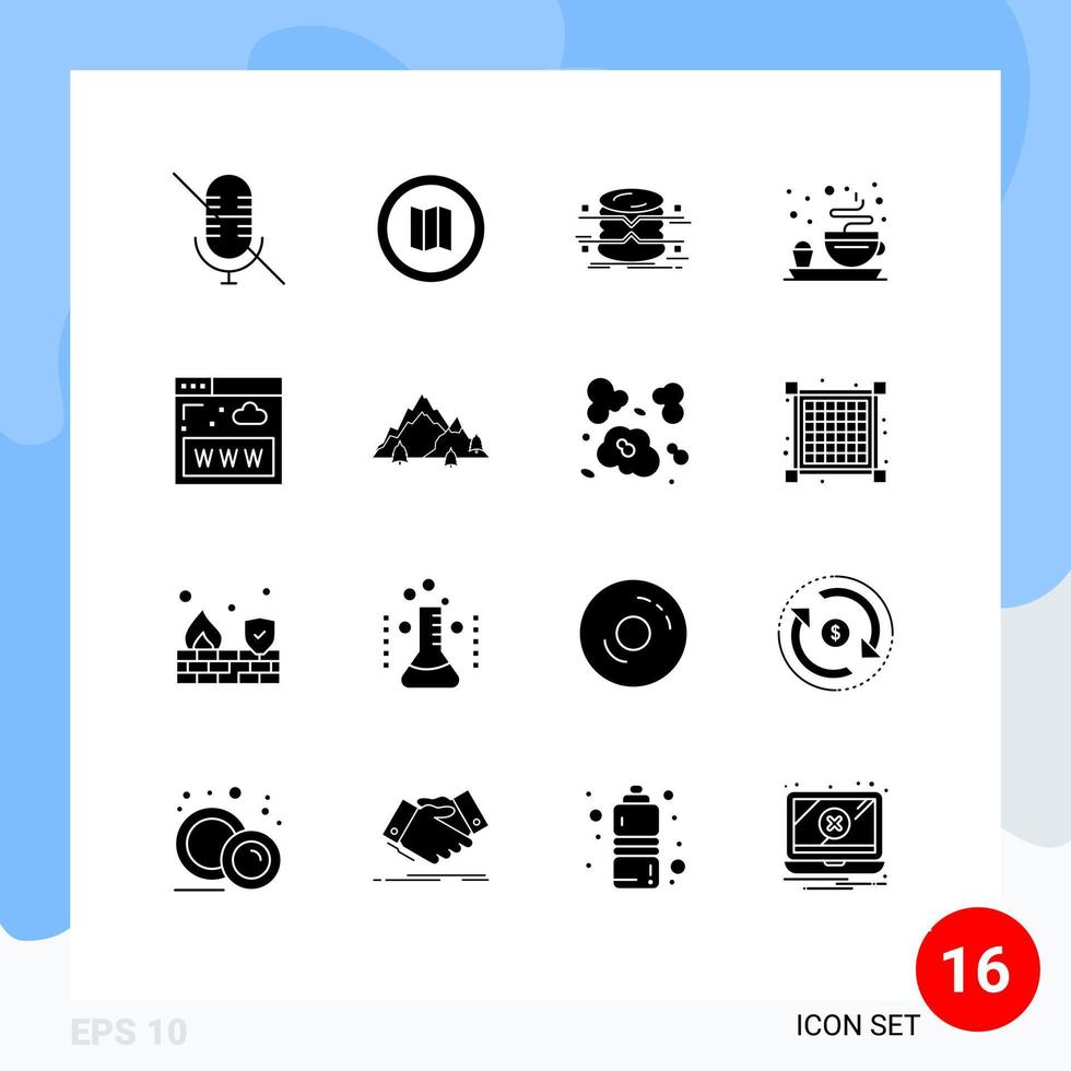 Pack of 16 creative Solid Glyphs of www internet architecture communications plate Editable Vector Design Elements