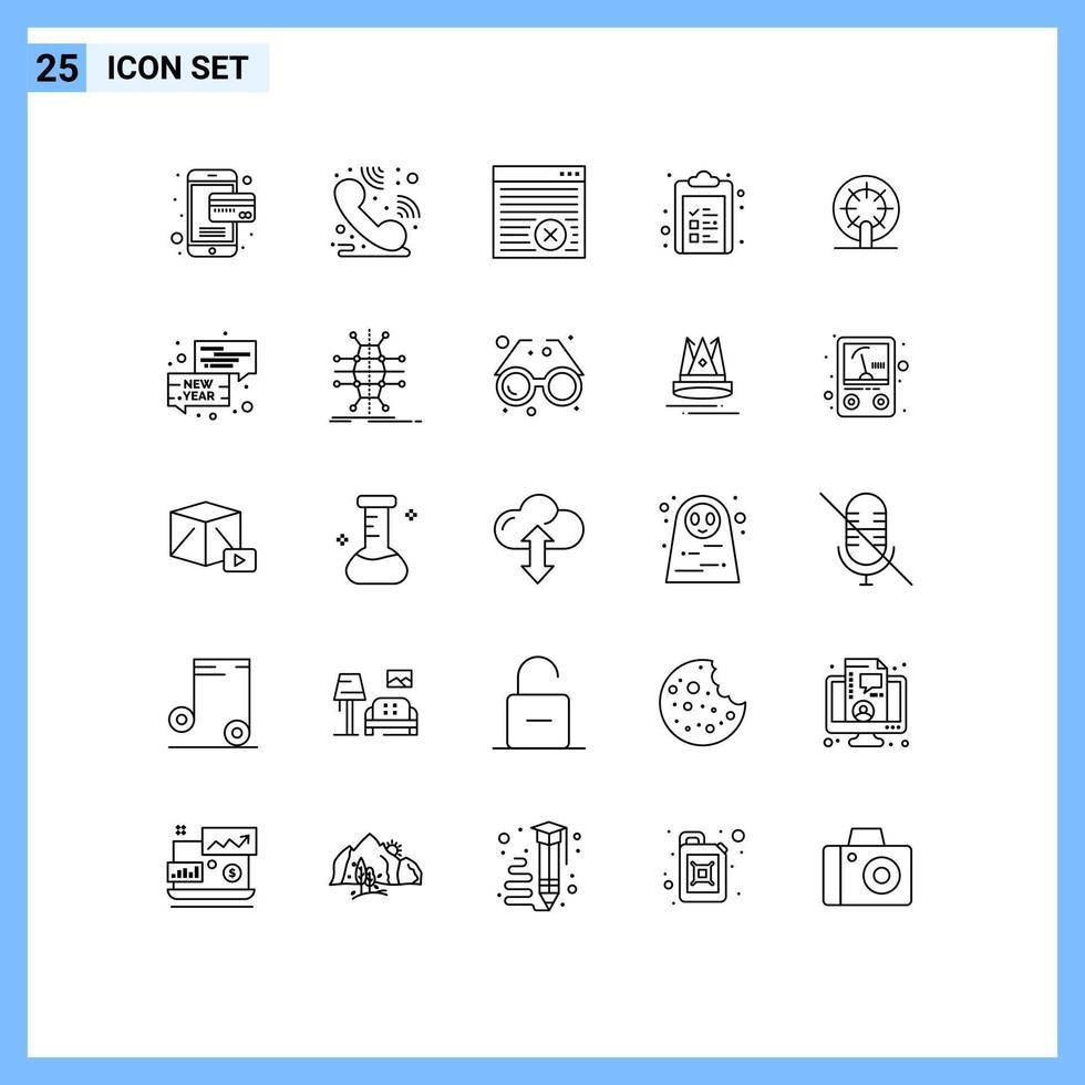 25 Universal Lines Set for Web and Mobile Applications ship boat online wheel clipboard Editable Vector Design Elements