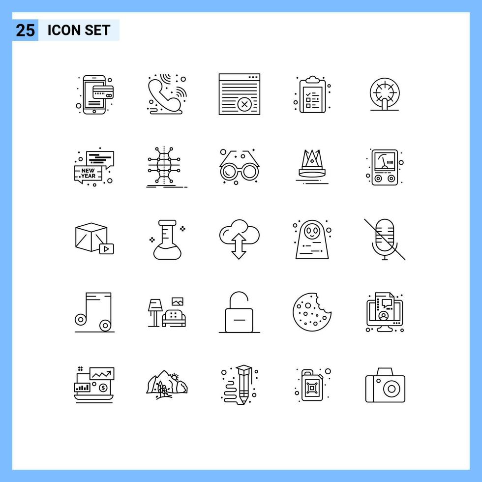 Conjunto de 25 líneas universales para aplicaciones web y móviles Elementos de diseño de vectores editables para portapapeles de ruedas en línea