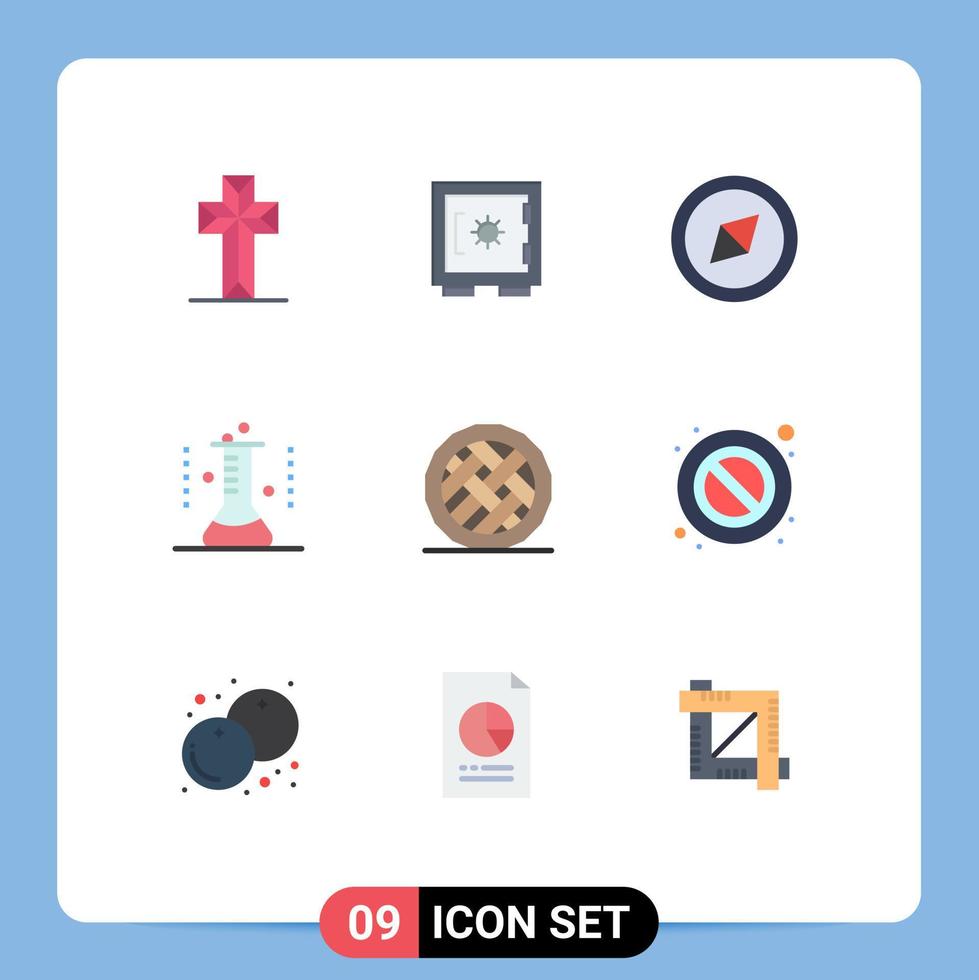 9 User Interface Flat Color Pack of modern Signs and Symbols of pie cake compass baking lab glassware Editable Vector Design Elements