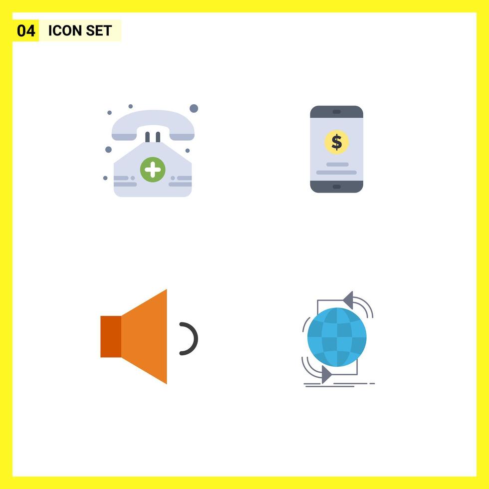 Group of 4 Flat Icons Signs and Symbols for hospital speaker phone mobile payment connectivity Editable Vector Design Elements