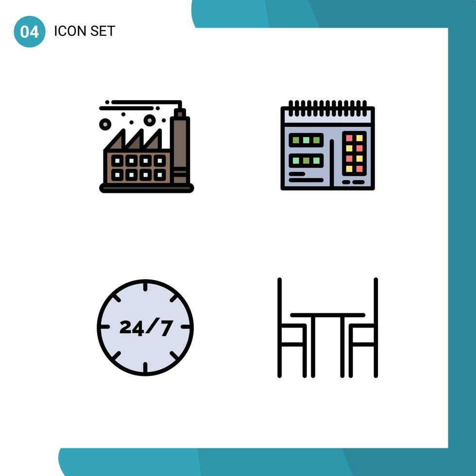 Pictogram Set of 4 Simple Filledline Flat Colors of digital help web all day chair Editable Vector Design Elements