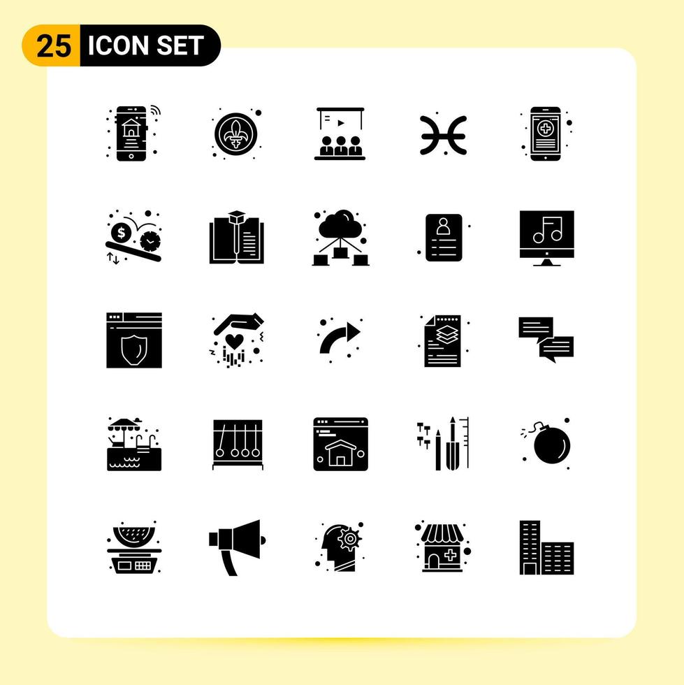 25 Solid Glyph concept for Websites Mobile and Apps medical pisces presentation horoscope user Editable Vector Design Elements