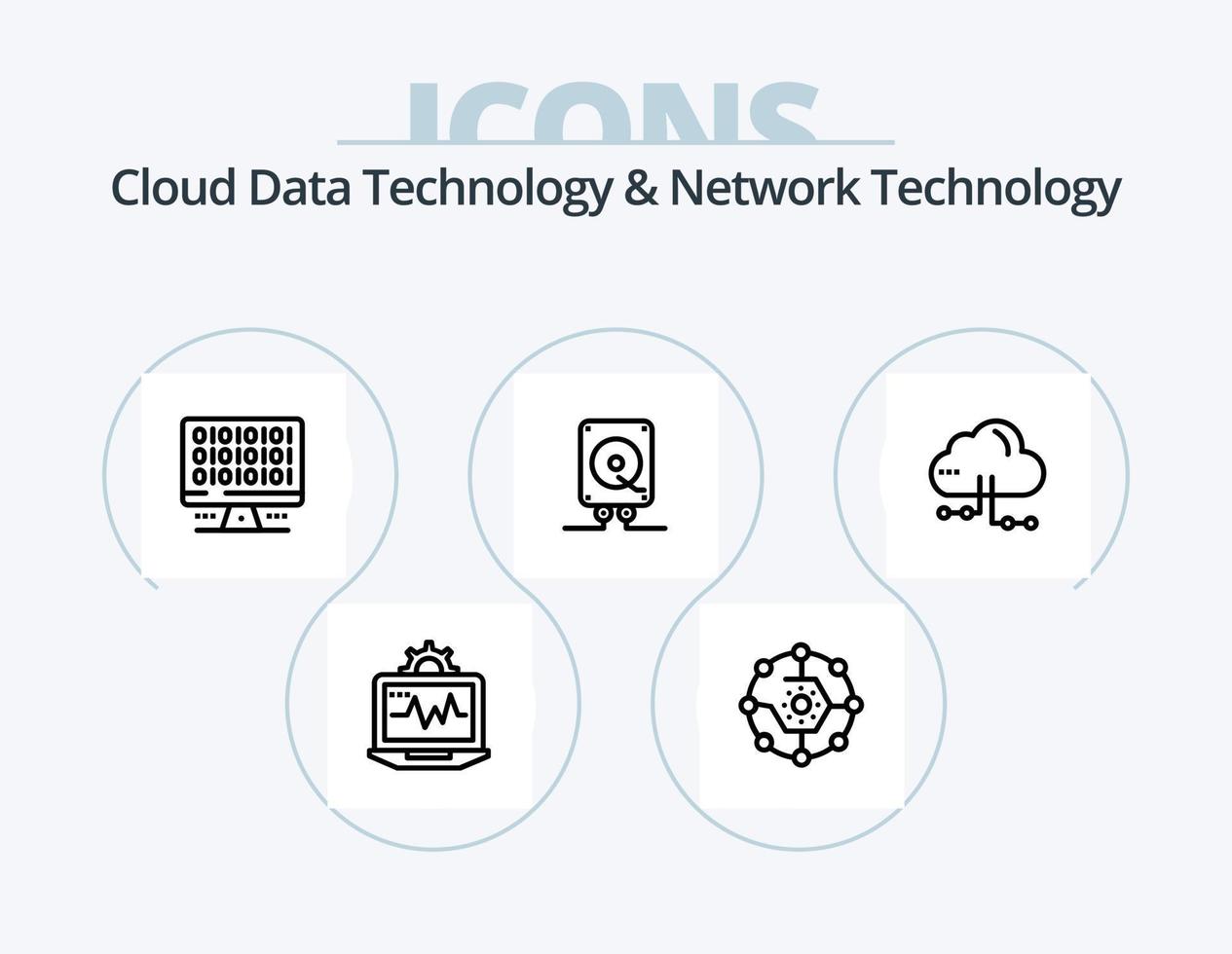 Cloud Data Technology And Network Technology Line Icon Pack 5 Icon Design. refresh. computers. electricity. computing. computer vector