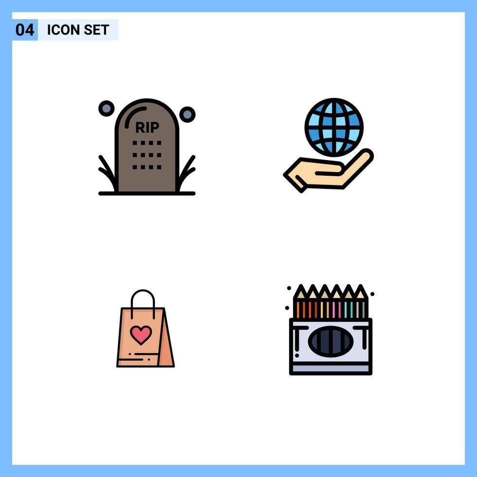 4 iconos creativos signos y símbolos modernos de cementerio compras tumba globo regalo elementos de diseño vectorial editables vector