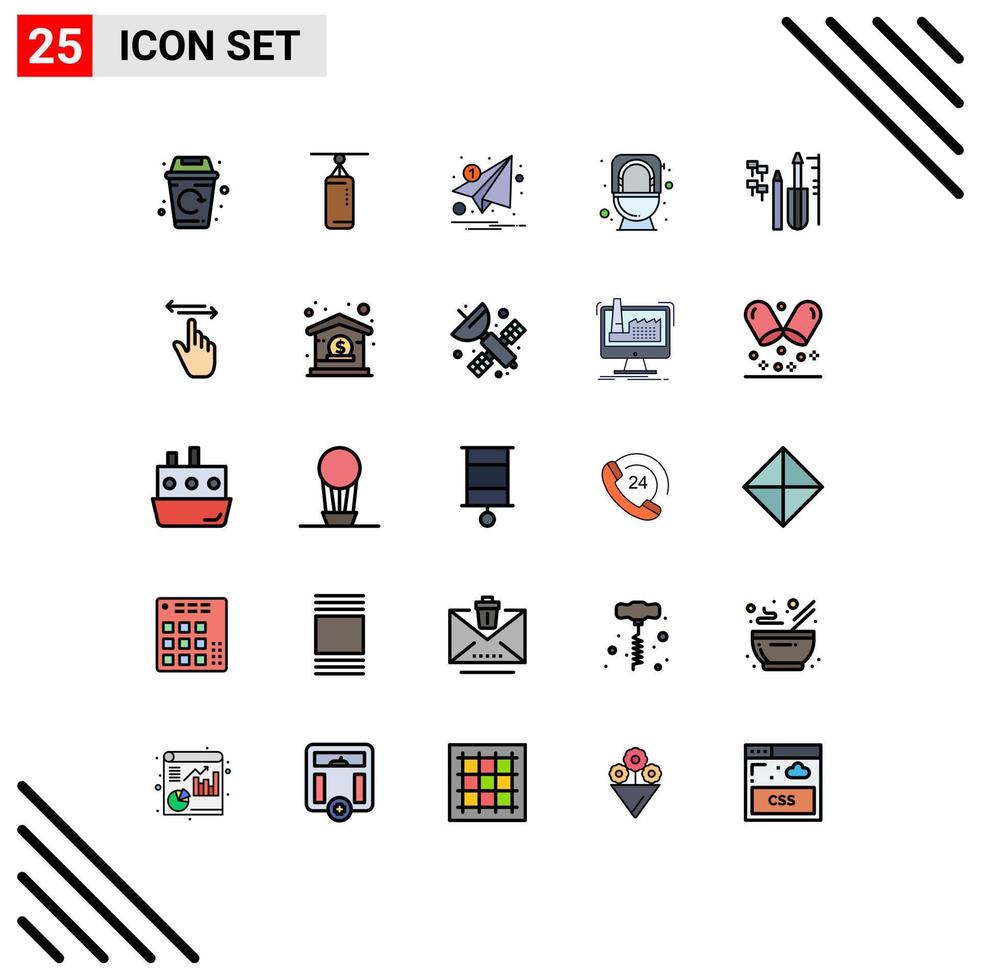 User Interface Pack of 25 Basic Filled line Flat Colors of reapair flush email commode paper Editable Vector Design Elements