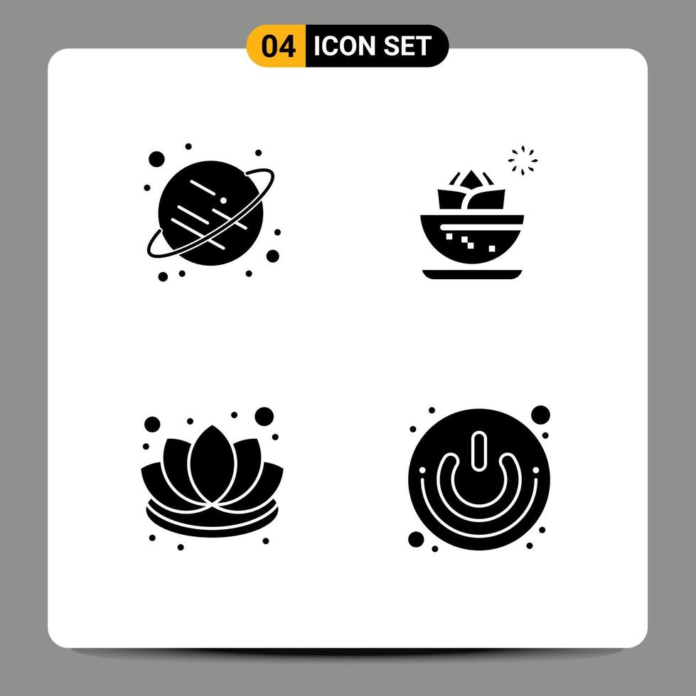 Mobile Interface Solid Glyph Set of Pictograms of planet decorations center spa lotus Editable Vector Design Elements