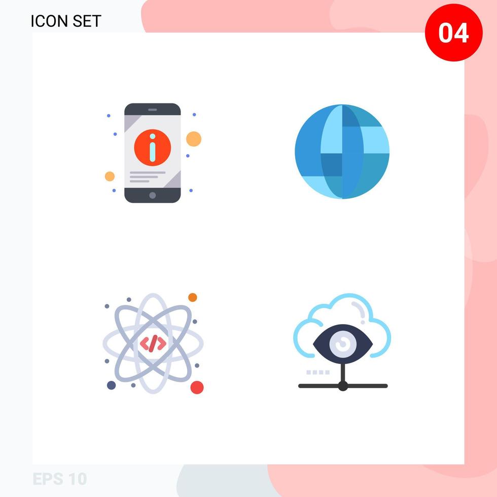 4 Flat Icon concept for Websites Mobile and Apps information coding phone internet vision Editable Vector Design Elements