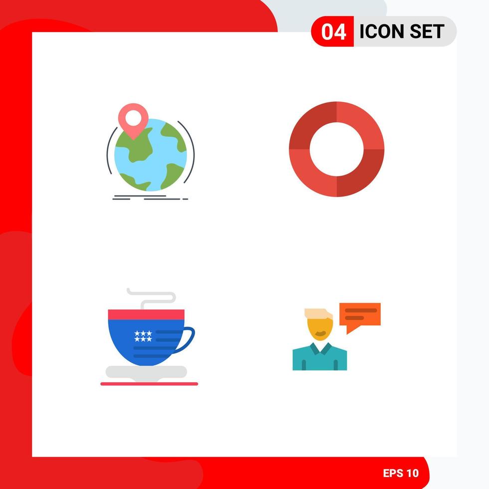 Mobile Interface Flat Icon Set of 4 Pictograms of location cup pin diagram chat Editable Vector Design Elements